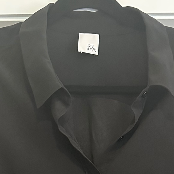 IRIS & INK Black 100% Silk Long-Sleeve Button-up Shirt - Size US 10 - Picture 4 of 10